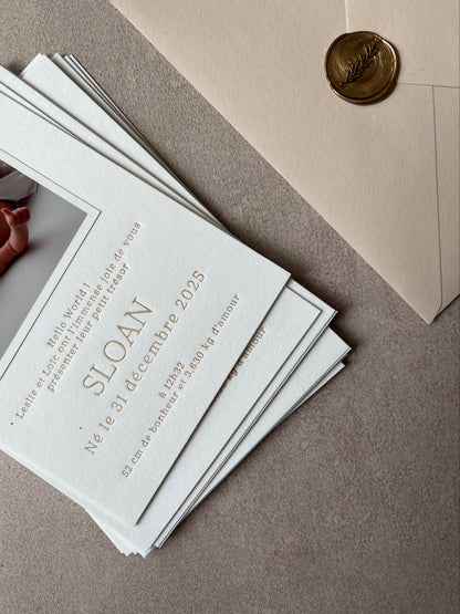 Faire-part de naissance letterpress artisanal
