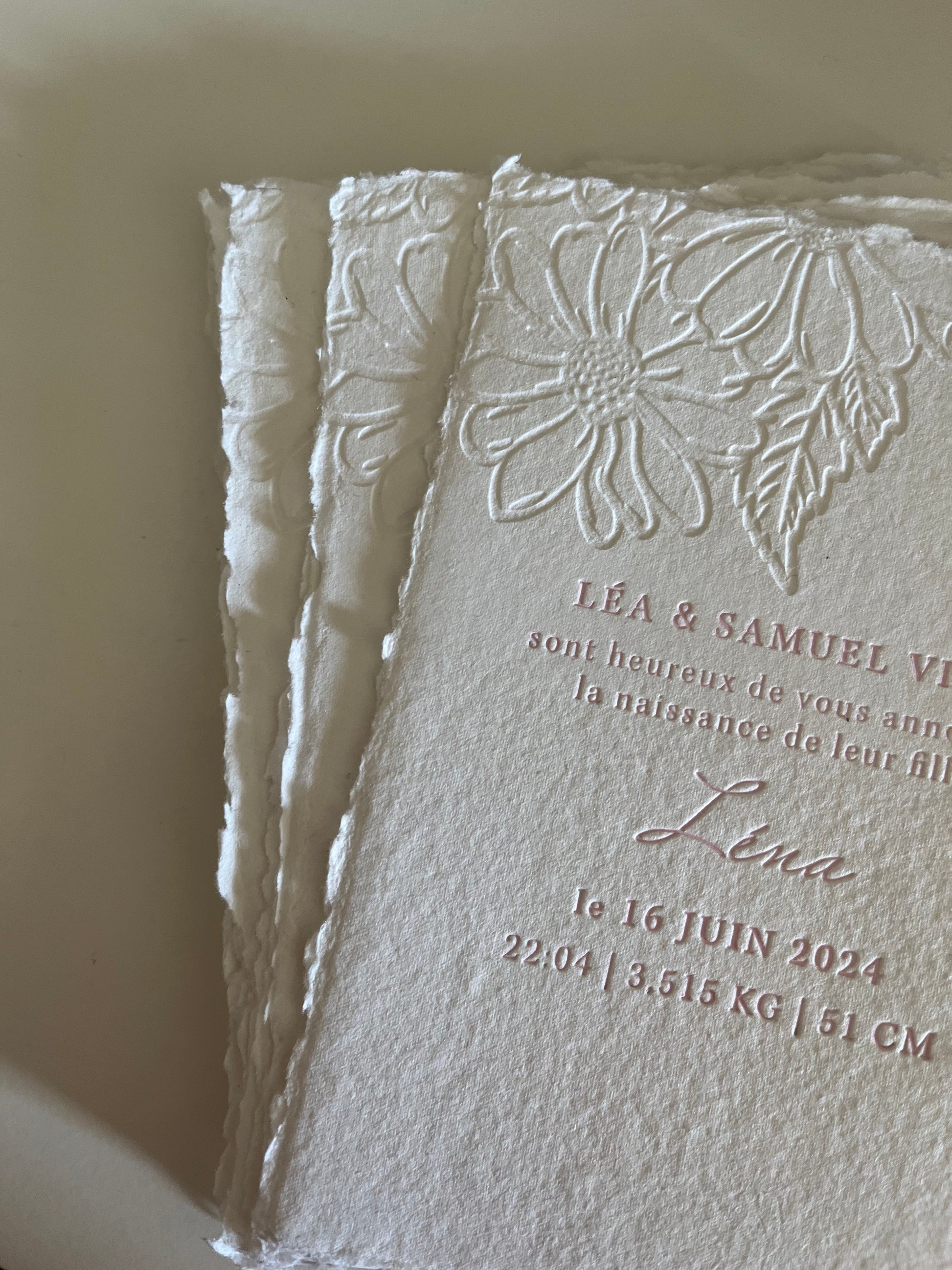 faire-part de naissance letterpress modèle Léna