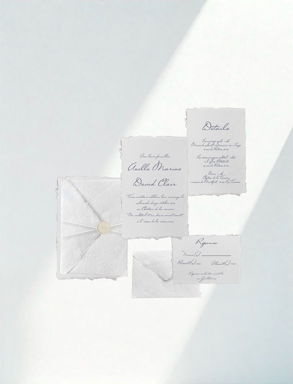 faire-part letterpress Isabelle blanc calligraphie et épuré